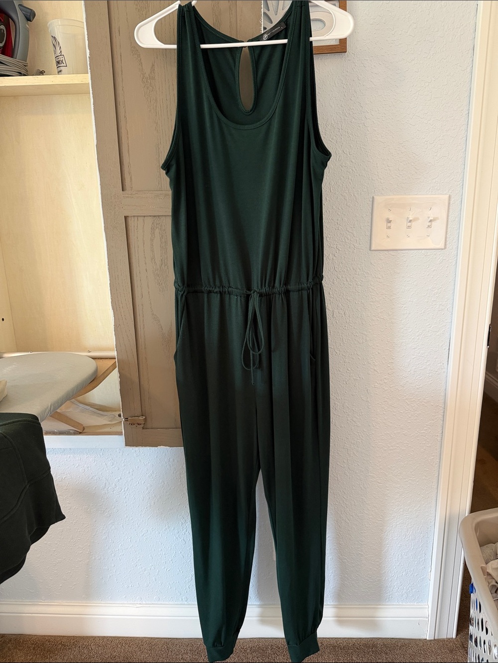 Sleeveless Drawstring Jumpsuit in Dark Green